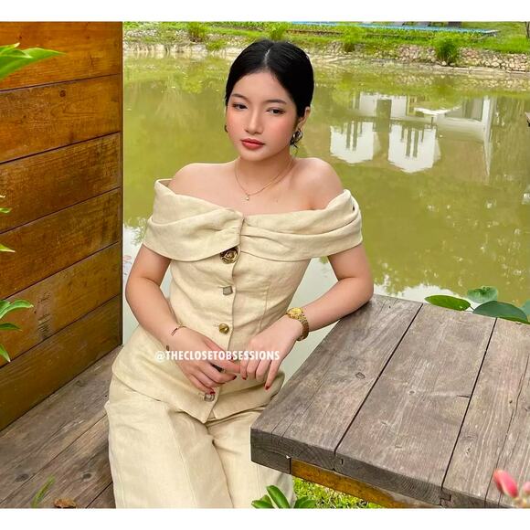 ZARA Strapless Linen Fitted Blazer NWT | Sand Tan | Structured Top - Picture 9 of 16